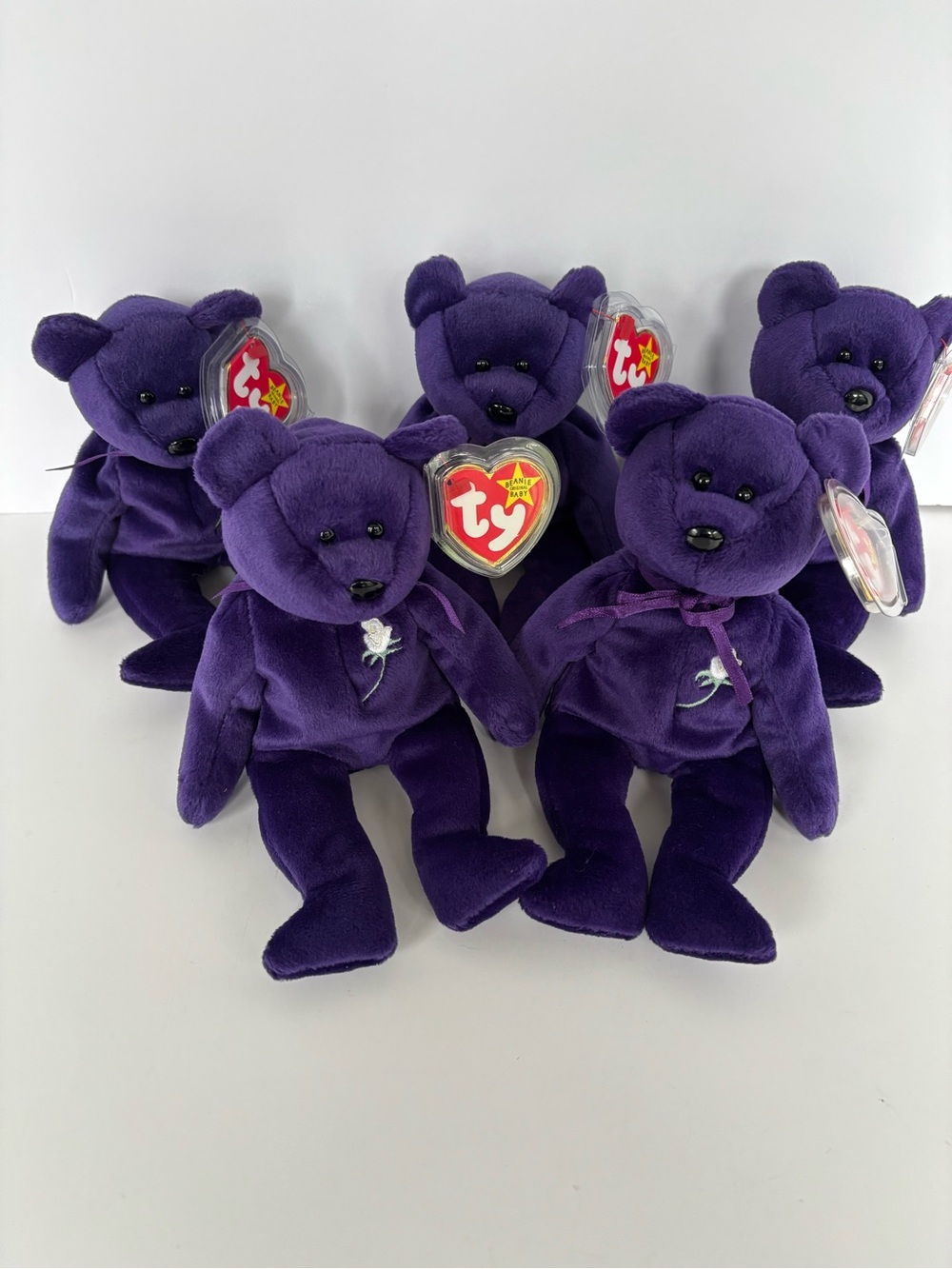 NWT 5 Vintage 1997 Ty Princess Diana Memorial Beanie Baby Bears - Mint Condition